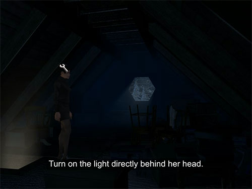 Right behind Veronica's head is the light for the attic.