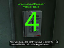 To open the door to the Morgue swipe your card, then enter the code "Vodka" or "86352" and press OK.