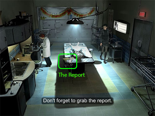You'll find the report for Miller on the corner of the examination table after you talk to Claire.
