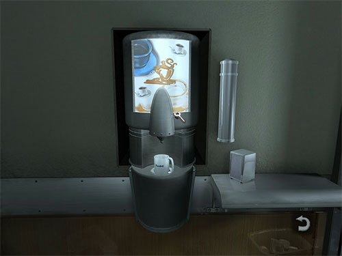 Put Todd's Coffee Cup in the coffee machine at the end of the hall. Then press the button to fill it with Coffee.