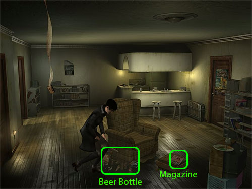 To get an item for fingerprints, take the Beer Bottle next to the chair.